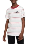 Nike Kids' Sportswear Stripe Cotton Logo T-shirt In White/ Gym Red