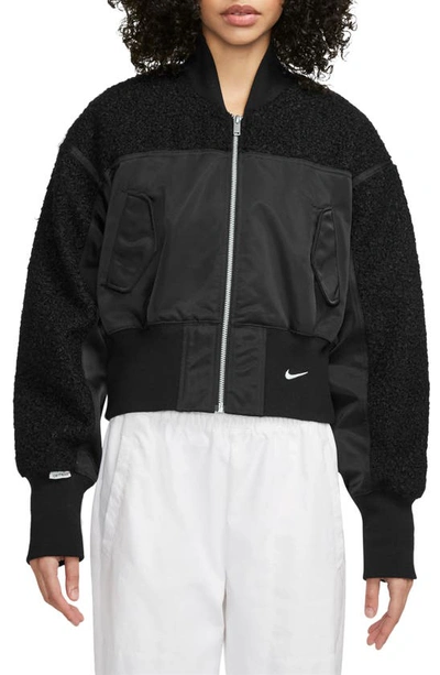 Nike Sportswear Collection High Pile Fleece Bomber Jacket In Black