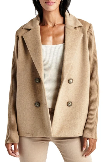 Splendid Singrid Double Breasted Wool Blend Jacket In Heather Camel