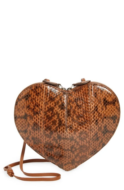 Alaïa Le Coeur Heart Snakeskin Embossed Leather Crossbody Bag In 705 Caramel