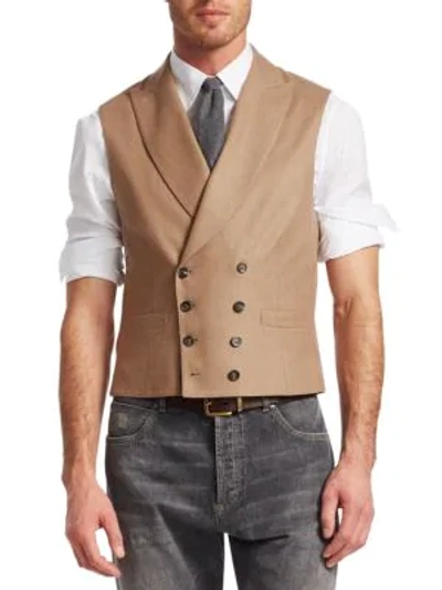 Brunello Cucinelli Double-breasted Wool & Cashmere Vest In Camel