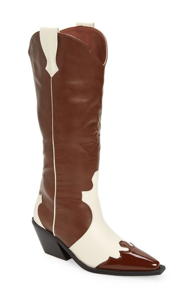 Billini Etta Colorblock Western Boot In Chocolate-ivory