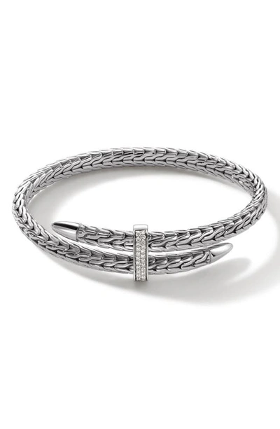 John Hardy Sterling Silver Classic Chain Diamond Pave Bypass Cuff Bracelet In Silver