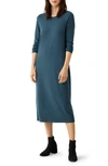 Eileen Fisher Jewel Neck Long Sleeve Jersey Shift Dress In Alpine