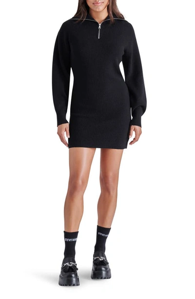 Steve Madden Rowena Quarter Zip Long Sleeve Sweater Minidress In Black