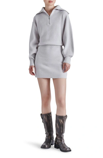 Steve Madden Rowena Quarter Zip Long Sleeve Sweater Minidress In Heather Grey