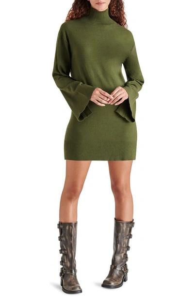 Steve Madden Gretta Turtleneck Long Sleeve Sweater Minidress In Dark Olive  | ModeSens