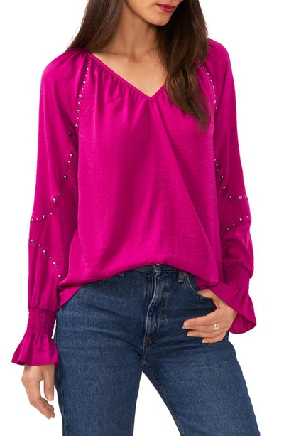 Vince Camuto Bead Detail Hammered Satin Top In Fushsia