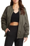 Open Edit Oversize Bomber Jacket In Green City