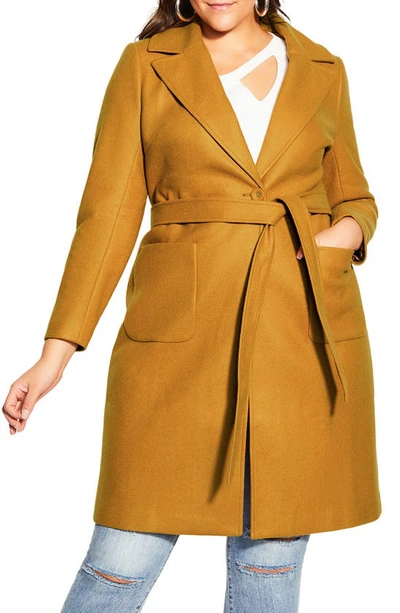 City Chic Abigail Belted Coat In Open Yellow