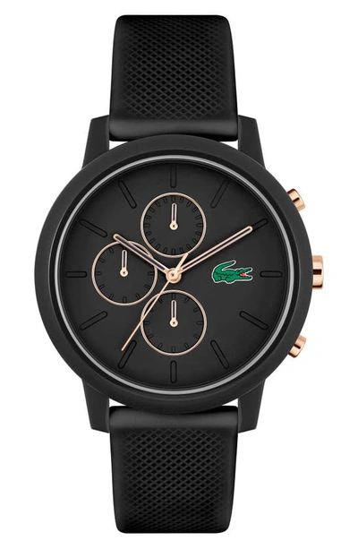 Lacoste 12.12 Chronograph Silicone Strap Watch, 44mm In Black