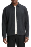 Vince Wool & Cotton Button-up Knit Shirt In Heather Black