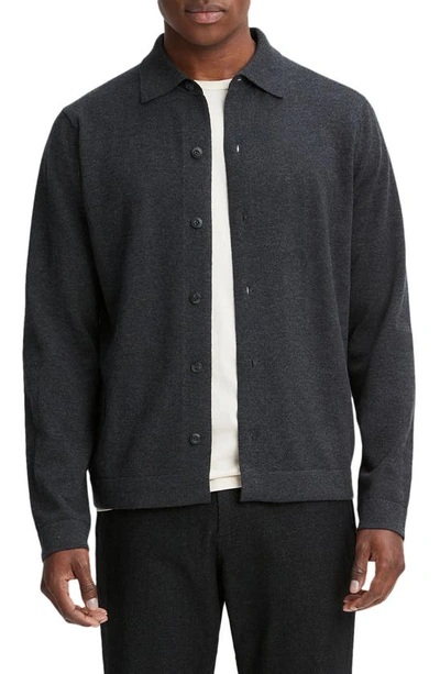 Vince Wool & Cotton Button-up Knit Shirt In Heather Black