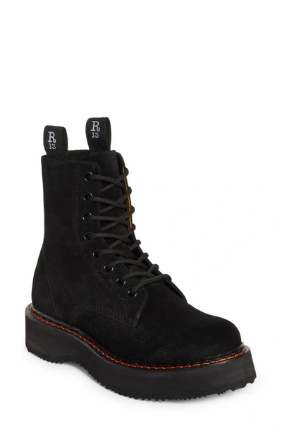 R13 Single Stack Platform Boot In Black Suede