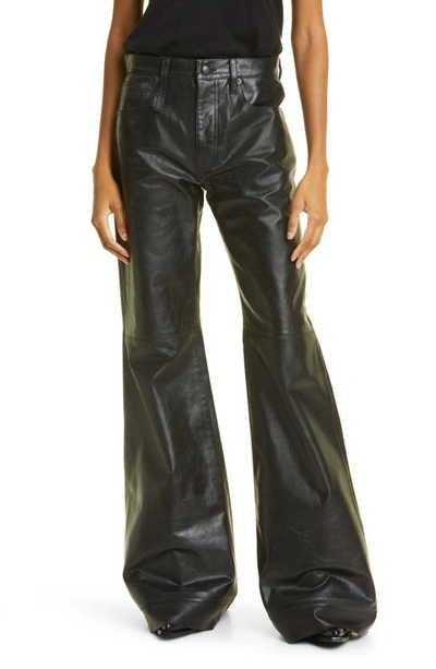 R13 Janet Relaxed Flare Leather Trousers In Shiny Black