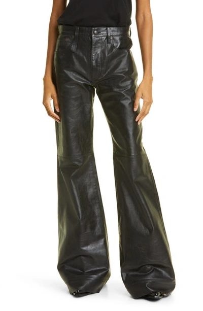 R13 Janet Relaxed Flare Leather Pants In Shiny Black