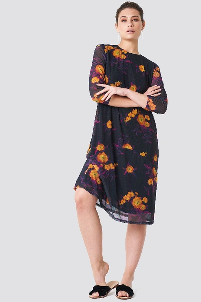 Na-kd Mesh Knee Dress - Multicolor In Orange/purple Print