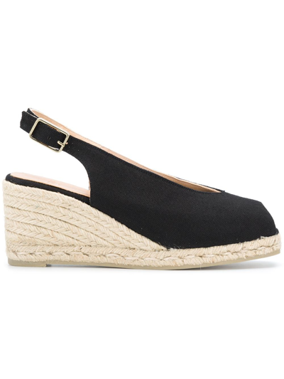 Castaã±er Espadrilla With Open -pointed Wedge In Black Cotton Canvas In Black  