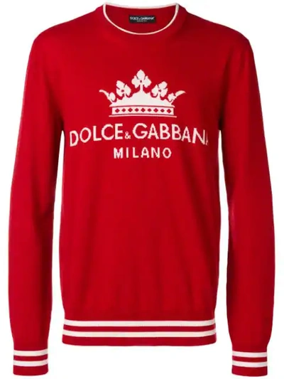 Dolce & Gabbana Logo Embroidered Sweater In Red
