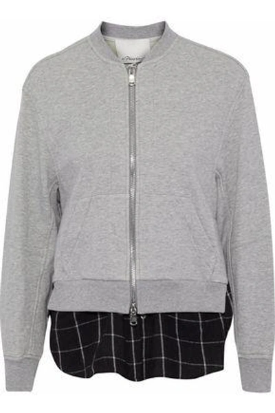 3.1 Phillip Lim / フィリップ リム Woman Layered Cotton-jersey And Checked Flannel Sweatshirt Light Gray