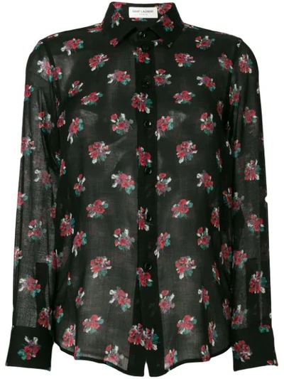 Saint Laurent Floral Printed Sheer Shirt - Blue