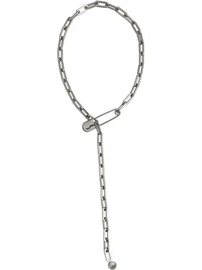 Burberry Kilt Pin Palladium-plated Long Link Drop Necklace In Metallic