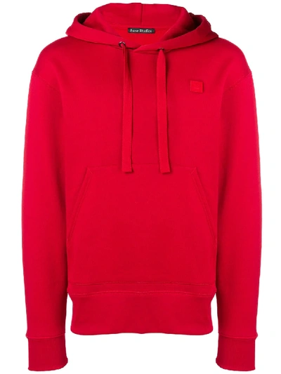 Acne Studios Ferris Face Appliquéd Cotton-jersey Hoodie In Red