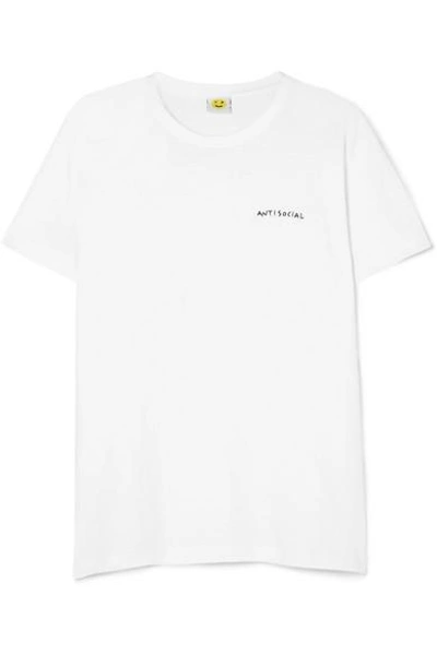 Yeah Right Nyc Antisocial Embroidered Cotton-jersey T-shirt In White