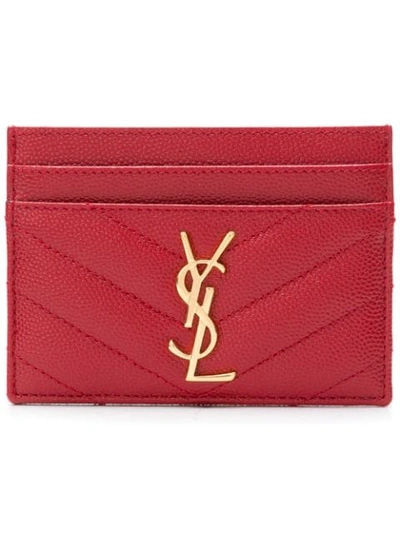 Saint Laurent Quilted Leather Cardholder In Red