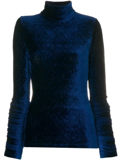 Mm6 Maison Margiela Textured Velvet Polo Neck - Blue