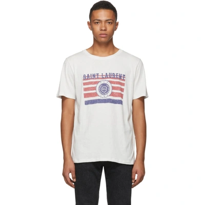 Saint Laurent Distressed Logo Flag T-shirt In Nude/neutrals