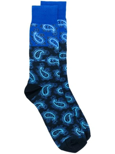 Etro Men's Paisley Cotton-blend Socks In Blue