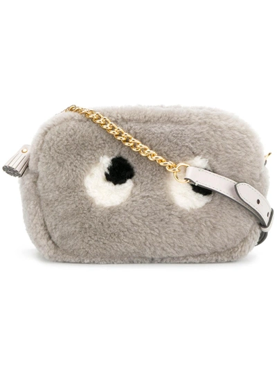 Anya Hindmarch Shearling Eyes Crossbody Bag Grey ModeSens