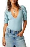 Free People Va Va Voop Puff Sleeve Bodysuit In Sky