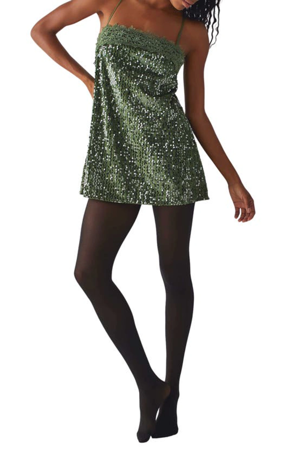 Free People That Girl Sequin Mini Slipdress In Green | ModeSens