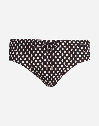 Dolce & Gabbana Swimming Briefs With Dg Dots With Pouch Bag In Black