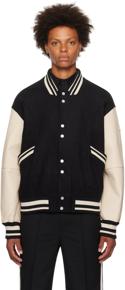 C2h4 Black & Beige Curvilinear Bomber Jacket In Black & Cream