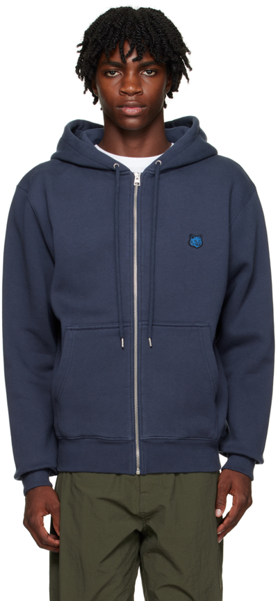 Maison Kitsuné Fox-patch Cotton Drawstring Hoodie In Navy