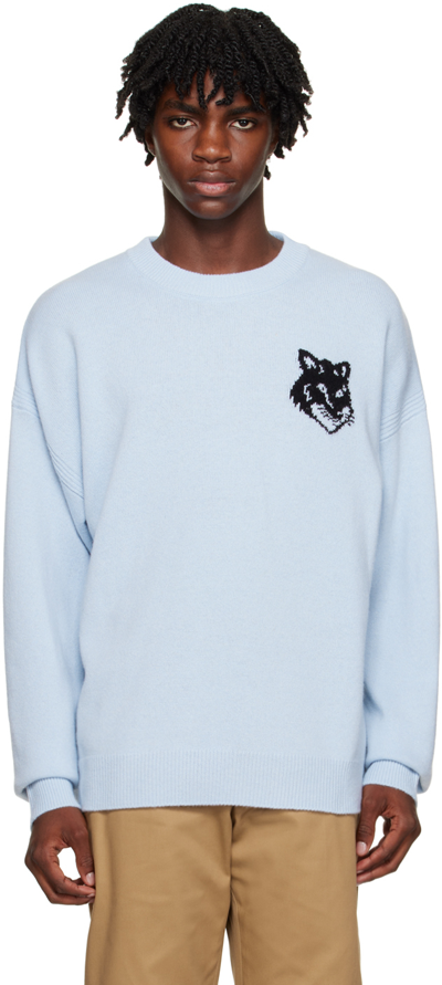 Maison Kitsuné Blue Fox Head Sweater In P422 Sky Blue