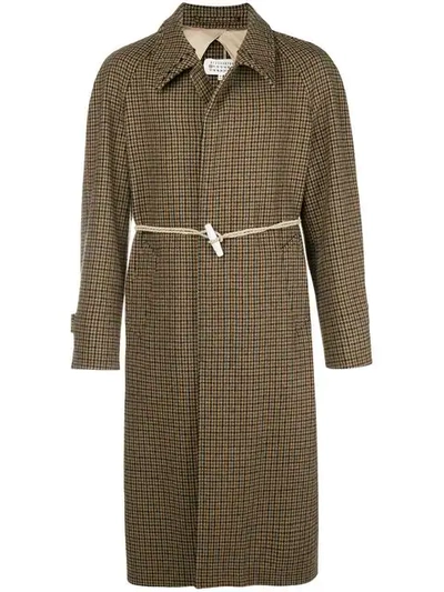 Maison Margiela Houndstooth Rope Fastening Coat In Brown