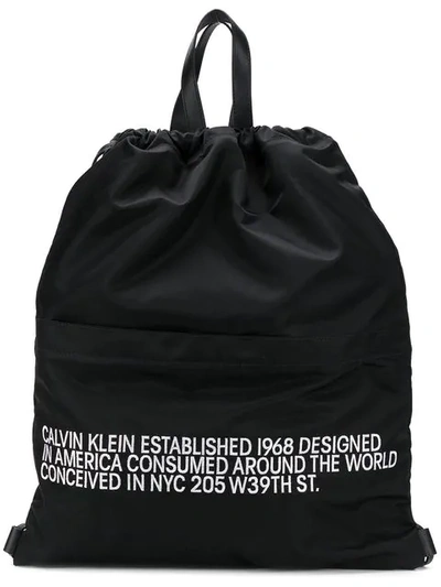 Calvin Klein 205w39nyc Slogan Drawstring Backpack In Black
