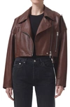 Agolde Remi Crop Leather Biker Jacket In Multi