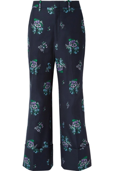 Gucci Cotton And Wool-blend Jacquard Wide-leg Trousers In Dark Blue