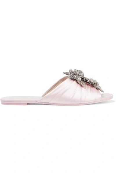 Sophia Webster Lilico Crystal-embellished Ruched Satin Slides In Pastel Pink