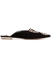 Sophia Webster Black Bibi Butterfly Embroidered Suede Slippers