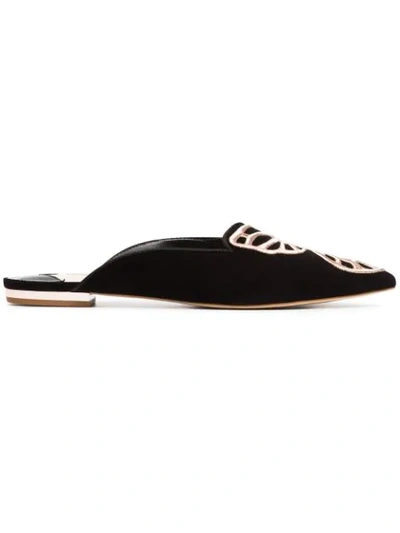 Sophia Webster Black Bibi Butterfly Embroidered Suede Slippers