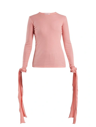 Jw Anderson Cuff-tie Ribbed-jersey Cotton Top In Pink
