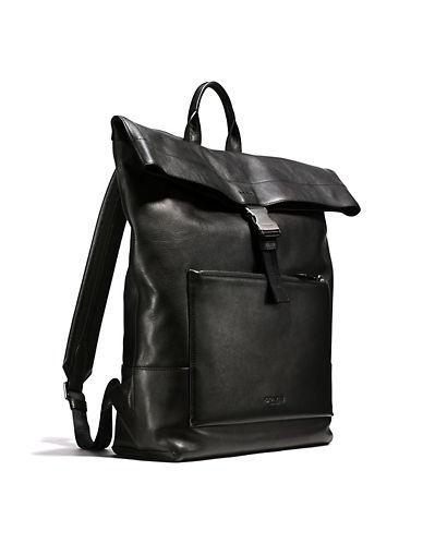 Coach Leather Fold-over Backpack In Black | ModeSens