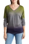 Go Couture Open V-neck Spring Sweater In Grey/ Beetroot Purple/ Lime