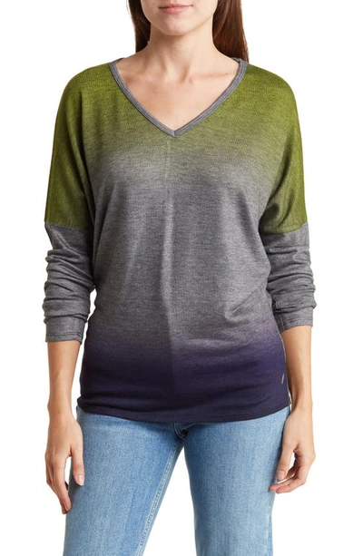Go Couture Open V-neck Spring Sweater In Grey/ Beetroot Purple/ Lime